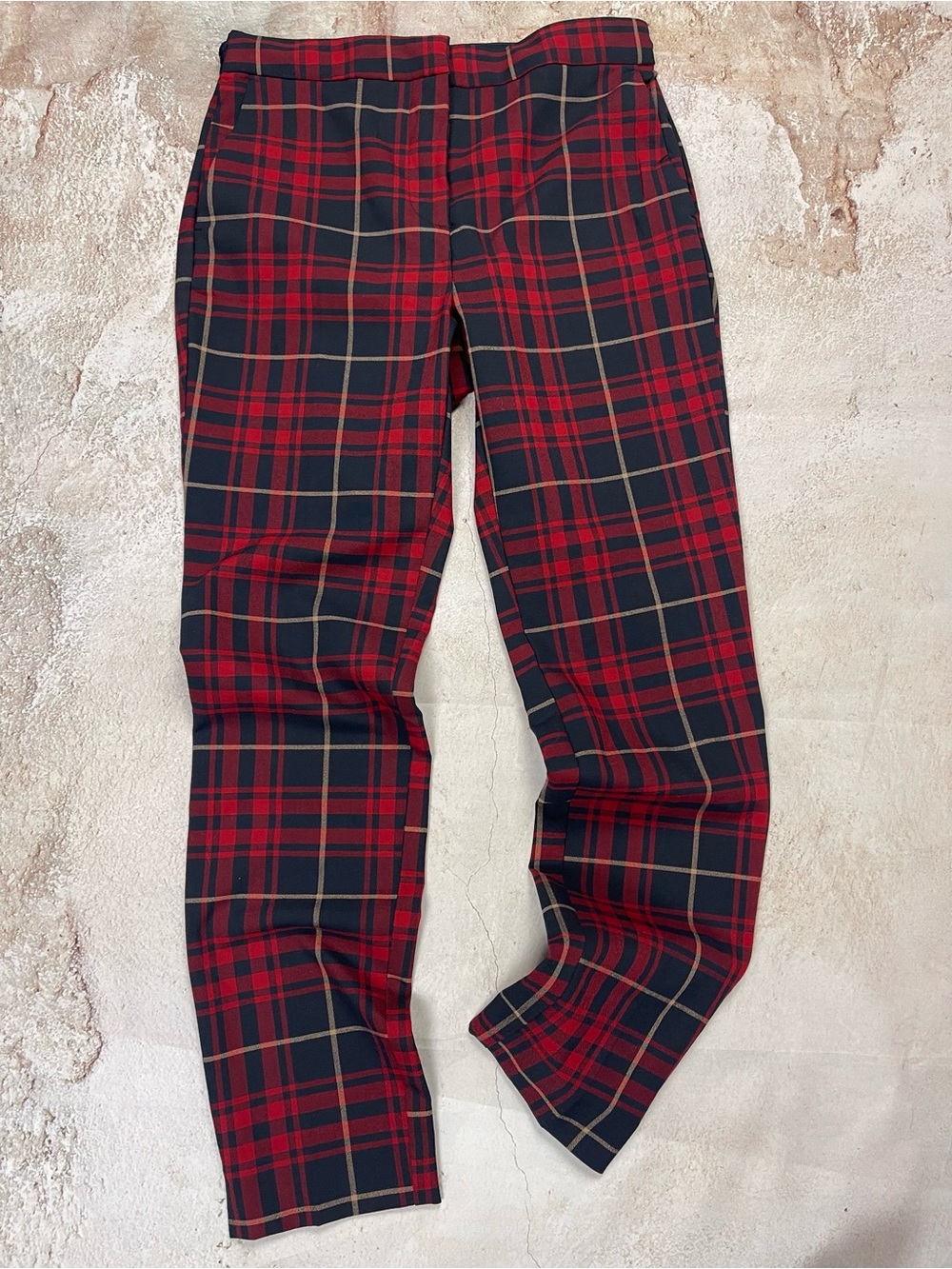 Zara Basics Red Plaid Skinny Trousers Size S